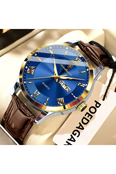 Choice5 978 Gold Blue Original Fashion Watch For Man Leather Date Week Quartz...
