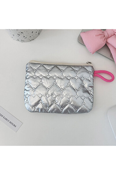 Choice1 Silver Heart Silver Lingge Bow Pattern Coin Purses Small Canvas Coin ...