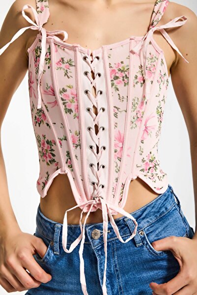 it's basic Γυναικείο ροζ φλοράλ μπουστάκι w5 με λεπτομέρεια από ειδικό σχέδιο...