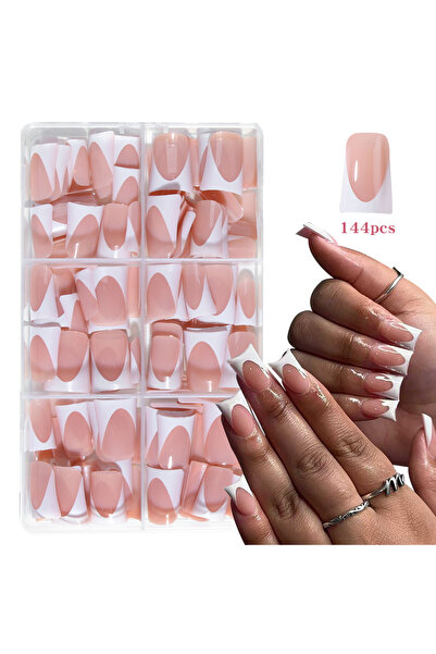 Choice ستة أظافر صناعية بتصميم البطة، بسيطة وكلاسيكية، باللون الأبيض الفرنسي،...