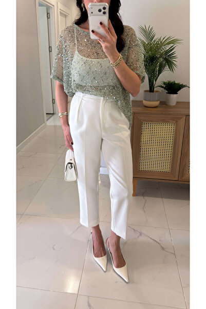 BİRCANÇİL Lestry Beyaz Klasik Havuç Pantolon