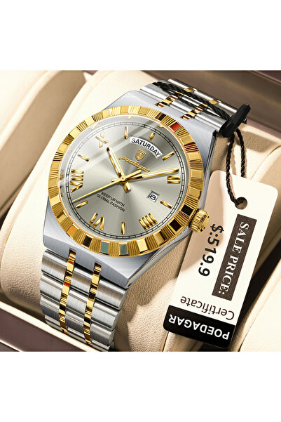 Choice9 675 Gold Grey Classic Business Watches For Men Week Date Waterproof L...