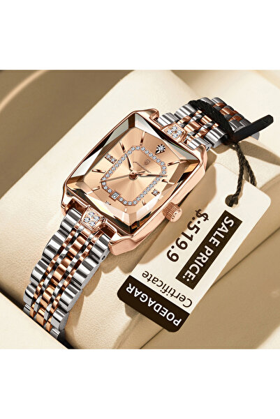 Choice ساعة فاخرة مستطيلة الشكل من الذهب عيار 785 للنساء، مقاومة للماء، مزودة...