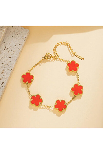 choice2 22cm Red The stainless steel double-sided bracelet with five-leaf pet...