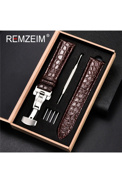 Choice29 22mm Brown-S Embossed Leather Watch Strap with Box Watch Band Butter...