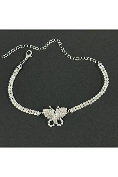 Choice Silver Plated Women's butterfly shaped ankle crystal cubic zirconia ch...