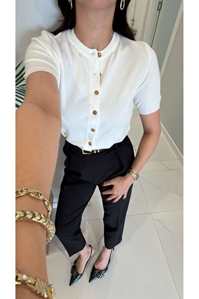 BİRCANÇİL Cardigan cu mânecă scurtă și nasturi MD Penna Ecru