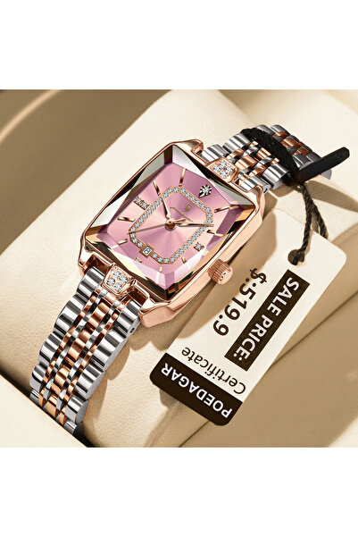 Choice3 ساعة نسائية فاخرة مستطيلة الشكل، ذهبية وردية عيار 785، مقاومة للماء، ...