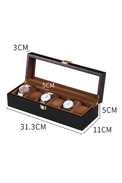 Choice8 Black 6 Grids Wooden Watch Box Eco-Friendly Watch Storage Case with 1...
