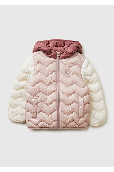 United Colors of Benetton Girl's Glittery Logo Embroidered Hooded Seasonal Th...