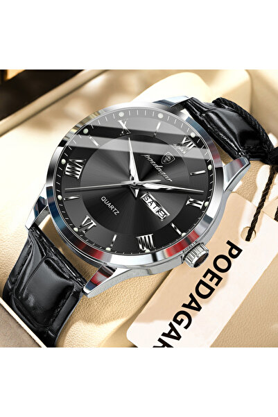 Choice 978 Silver Black Original Fashion Watch For Man Leather Date Week Quar...