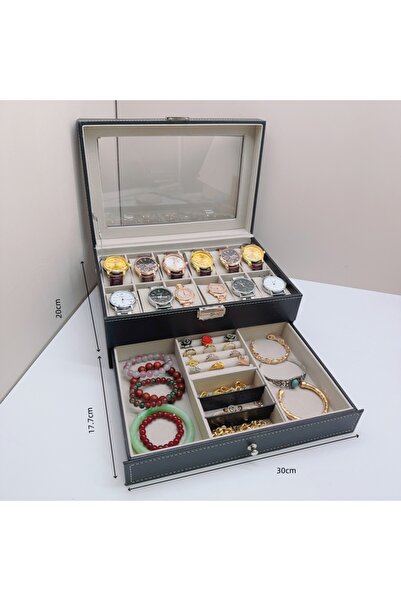 Choice صندوق تخزين ساعات أسود أنيق ذو 12 فتحة، صندوق عرض مجوهرات بأدراج، صندو...