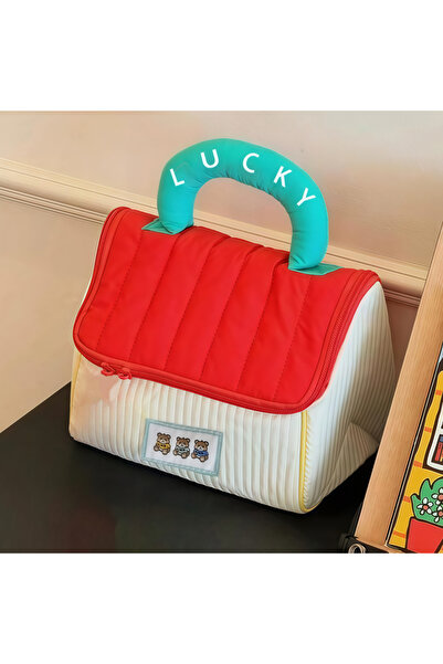 Choice1 حقيبة يد حمراء بنقشة كرتونية لطيفة، حقيبة يد كبيرة الحجم لتنظيم مستحض...