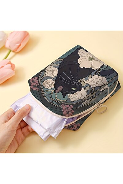 Choice حقيبة تخزين فوط صحية مطبوع بنقشة قطة، قطعة واحدة، حقيبة مناديل خفيف لل...