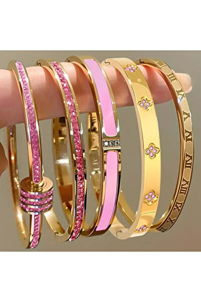 Choice3 5Pcs Set ZAKOL New Buling Pink Crystal Zirconia Stainless Steel Brace...