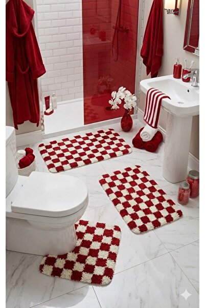 EUROBANO Chess Dama Pattern Latex Non-Slip Base Machine Washable 3-Piece Bath...