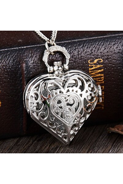 Choice قلادة فضية رومانسية بتصميم قلب فضي، مع ساعة كوارتز رائعة، هدية أنيقة.