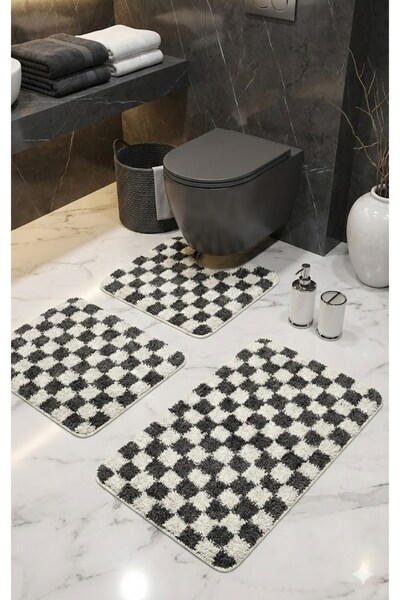 EUROBANO Chess Dama Pattern Latex Non-Slip Base Machine Washable 3-Piece Bath...