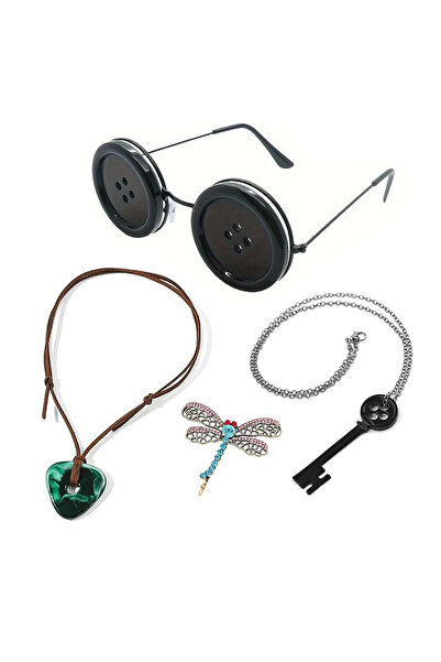 Choice1 4PCS 3pcs Movie Coraline Necklace Green Seeing Stone Pendant Necklace...