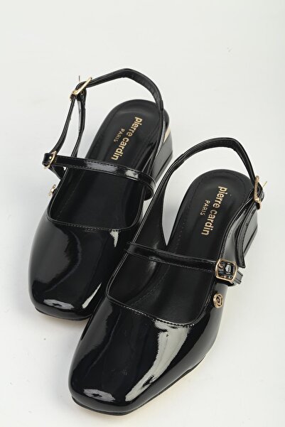 Pierre Cardin Women's Black Patent Leather Short Heeled Shoes Pc-55793