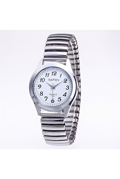 Choice ساعة يد أنيقة بتصميم عصري، مصنوعة من الفضة، بسوار مطاطي، تعمل بآلية كو...