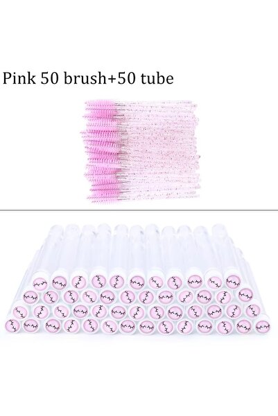 Choice4 فرشاة رموش وردية اللون، ٥٠ أنبوبًا، ٥٠ فرشاة، ١٠٠ قطعة، فرش رموش للاس...