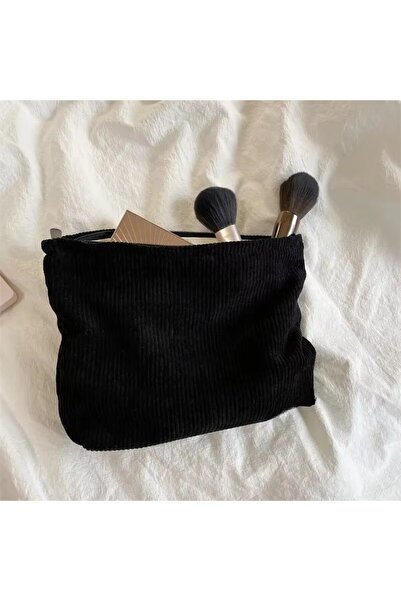 Choice حقيبة مستحضرات تجميل للسفر من قماش الكوردروي الأسود، حقيبة تخزين مكياج...