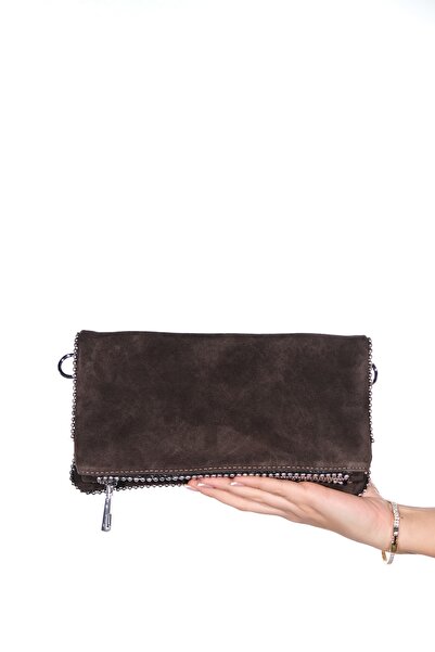 LuviShoes Thomas Brown Suede Genuine Leather Women's Beaded Clutch Bag