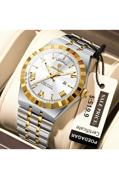 Choice7 675 Gold White Classic Business Watches For Men Week Date Waterproof ...