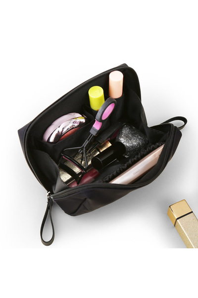 Choice4 حقيبة مكياج سوداء بالكامل، مقاومة للماء، ذات سعة كبيرة، مصنوعة من قما...