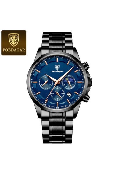 Choice4 ساعة يد رجالية أنيقة باللونين الأسود والأزرق، مقاومة للماء، مضيئة، مص...