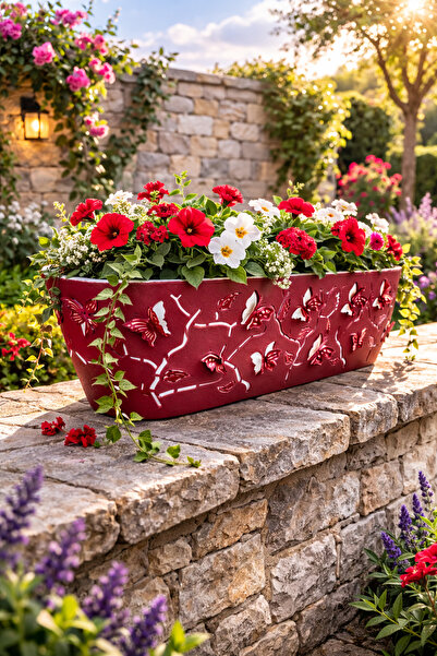 Binbirreyon Kelebekli 3D Saksı 47cm Balkon Saksı Uzun 47x16,5x14,5cm AH095R