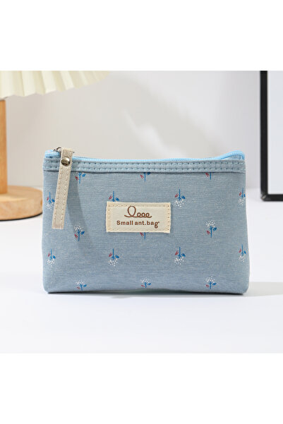 Choice حقيبة مكياج قماشية زرقاء فاتحة بتصميم مستوحى من إنستغرام، حقيبة أقلام ...