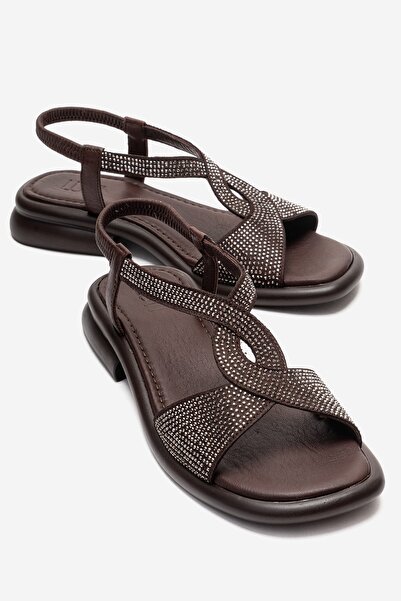 LuviShoes AURORA Καφέ Γνήσιο Δέρμα Πέτρα Γυναικεία Σανδάλια