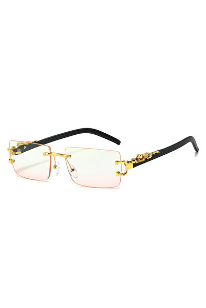 Choice1 Golden Yellow Pink Fashion Rimless Sunglasses Women Men Cheetah Decor...