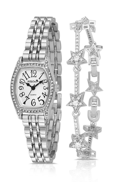 Polo Air Vintage Numerals Women Wristwatch Star Bracelet Combination Silver C...