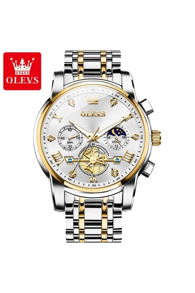 Choice6 ساعة رجالية جديدة من أوليفز 2856، ذهبية وبيضاء، كلاسيكية متعددة الوظا...