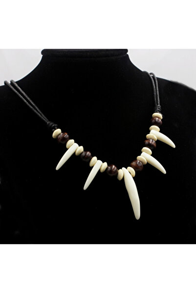 Choice1 قلادة بيضاء اللون، مصنوعة من مرصّع بالخرز أكريليك مقلد لأسنان الذئب، ...