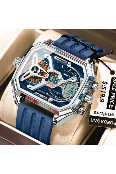 choice2 E106 Silver Blue New Luxury Dual Display Men Clk Date Week Luminous L...