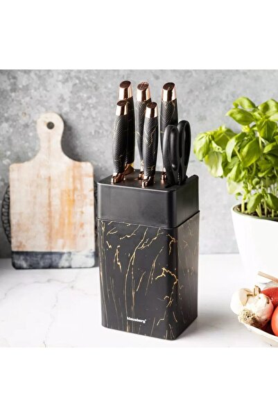 Klausberg Kitchen knives with stand, set of 7 pieces, black model,