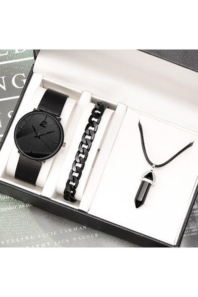 Choice Black 3pcs Set 3PCS Set Minimalism Fashion Mens Watches Simple Men Bus...