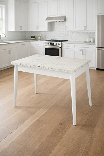 Atolye Casa 65x110cm Beyaz Mermer Görünümlü Açılır Mutfak Masası Vista Model