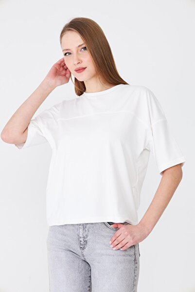 Sortie Women's Comfortable Fit Basic Tshirt with Chest Panel in Ecru