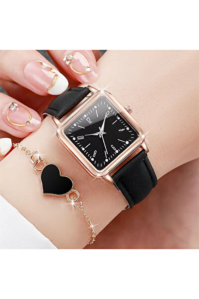 Choice1 HS 2PCS/Set Fashion Square Women's Watch Leather Band Quartz Watches ...
