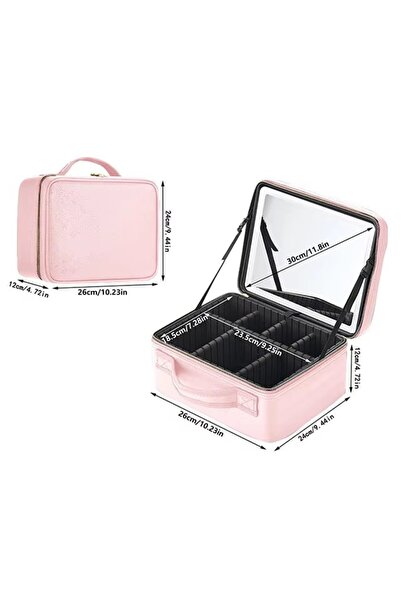 Choice Pink Smart 3 Color LED Travel Train Cosmetic Case Light And Mirror Mak...