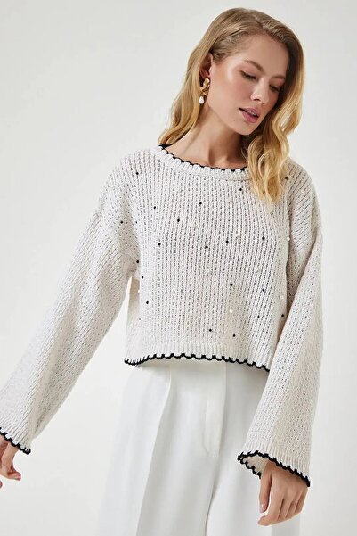 CARLA MARA Women's Contrast Trimmed Decorated Knitwear Sweater