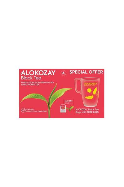 Alokozay حقيبة شاي أسود ١٠٠ كيس + كوب