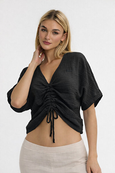 Heaven Ephesus Muslin Blouse-Muslin Crop-Drawstring Crop-1180