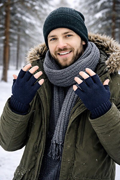 EZEL Luxury Cut Gloves Half Finger Gloves Navy Blue Color