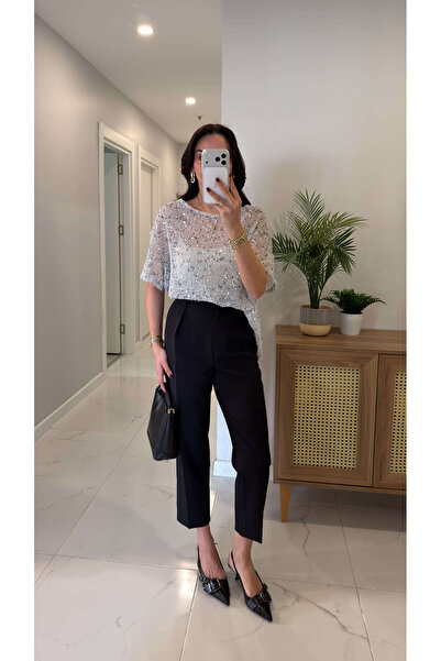 BİRCANÇİL Pantaloni negri clasici Lestry cu model morcov